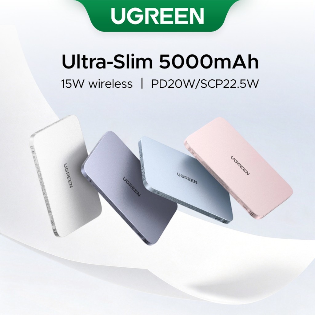 【Ultra-thin】UGREEN Magnetic Wireless 15W 5000mAh Fast Charging Power Bank USB-C 20W Compatible With iPhone 17 Series