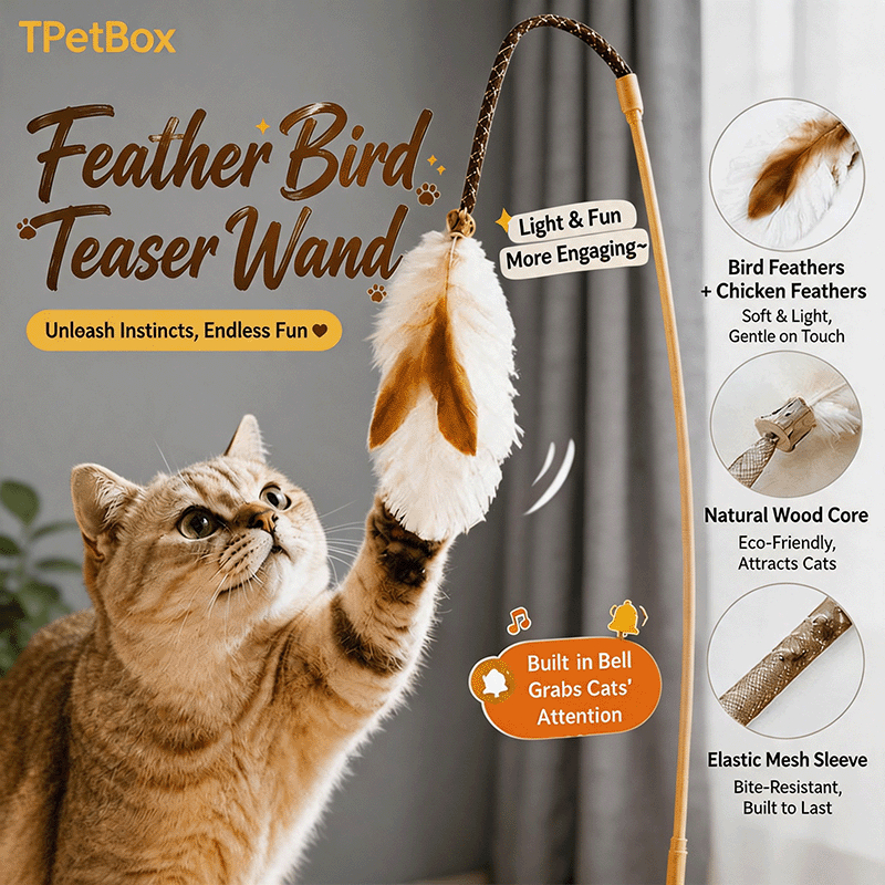 Ready Stock! Ostrich Feather Fairy Wand Cat Teaser - Soft Plume with Bell & Matatabi, Interactive Teeth Cleaning Toy [Galah Kucing Bulu Burung Unta]