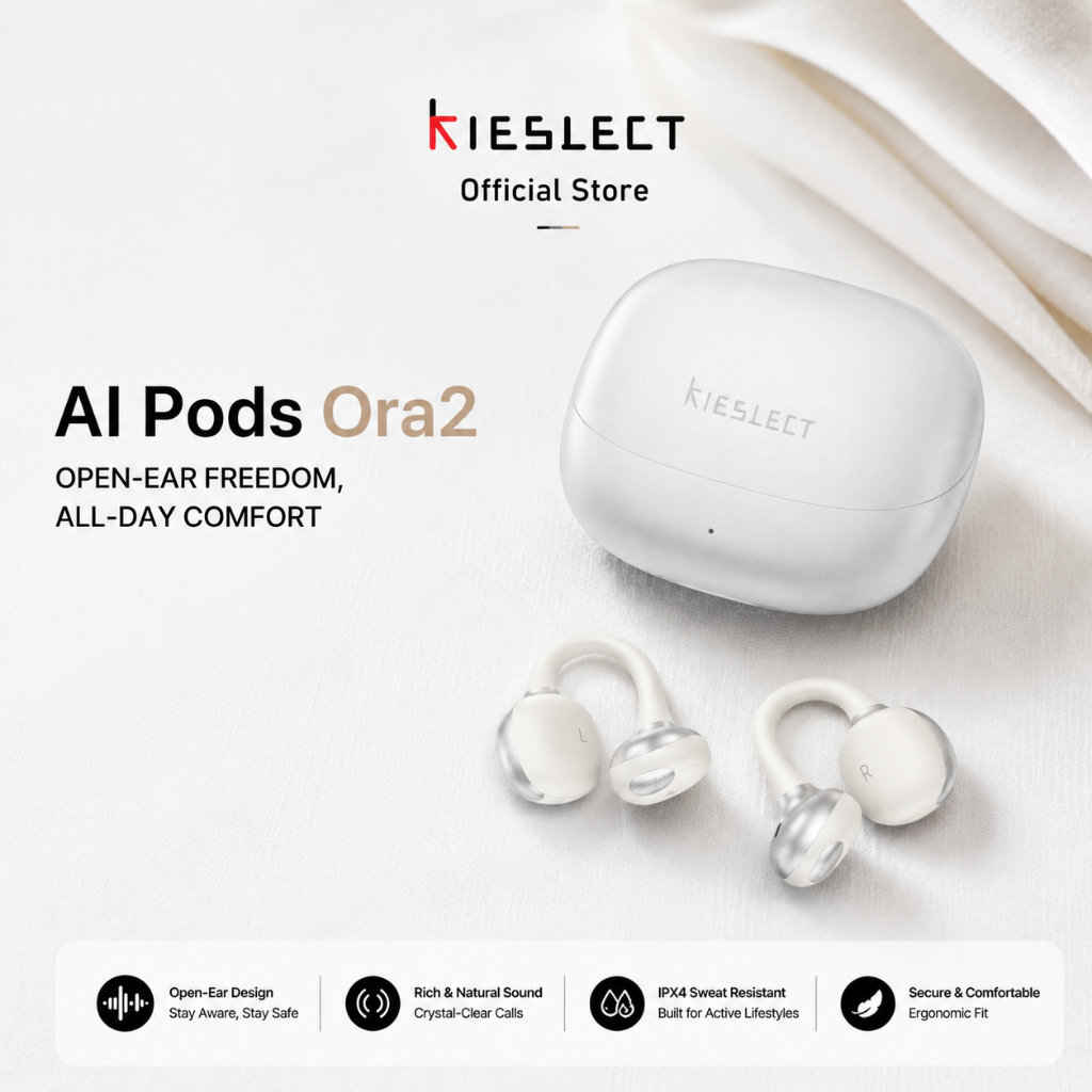 Kieslect AI Pods Ora2 ChatGPT AI Assistant & Live Translation Open-Ear Ear-Cuff Clip Earbuds Bluetooth 6.0 45H 4.5g