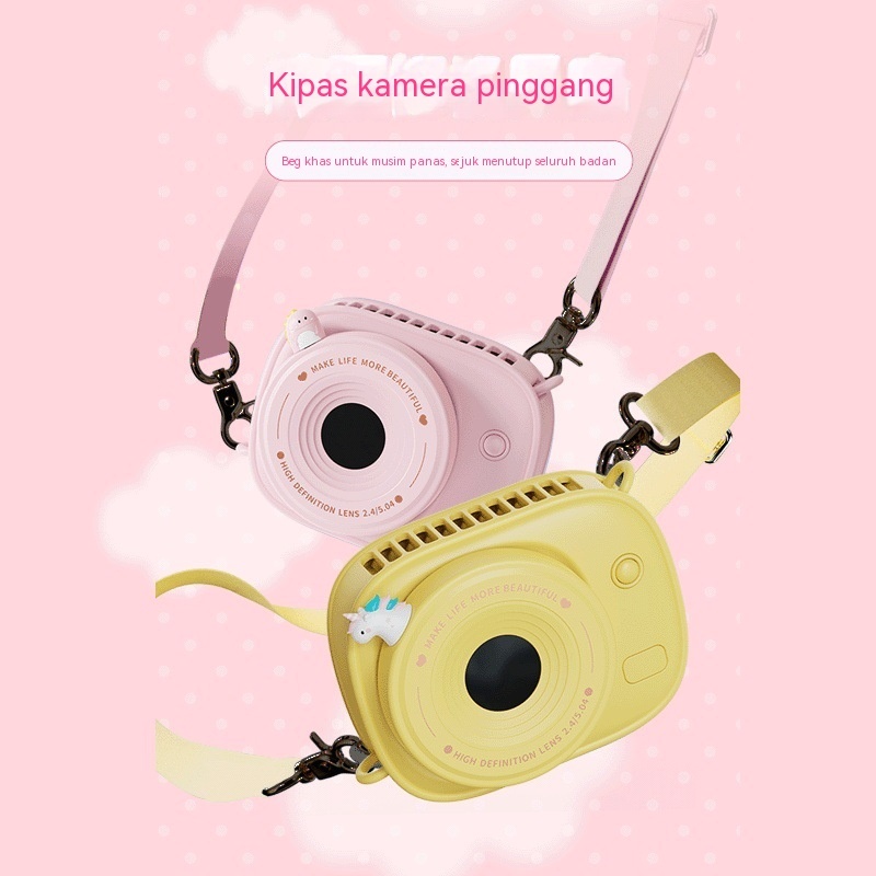 Tawaran terhad√ Kipas pinggang kanak-kanak baharu dengan kamera, boleh dicas semula melalui USB, kipas pinggang mini kartun untuk kegunaan luar, gaya santai.