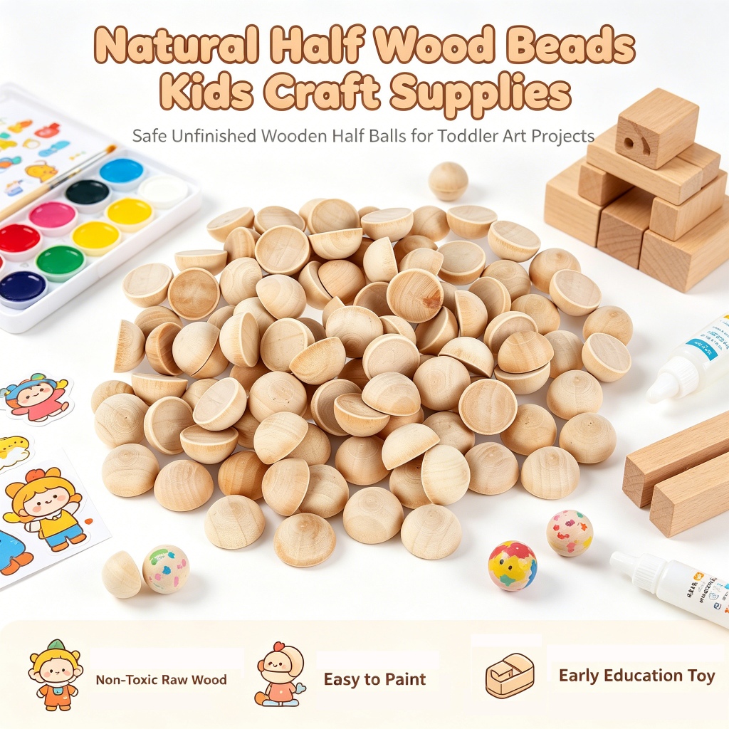 100pcs Eco-Friendly Half Wooden Beads 15/20mm Unfinished Half Round Wooden Balls for Jewelry Necklace Craft Making