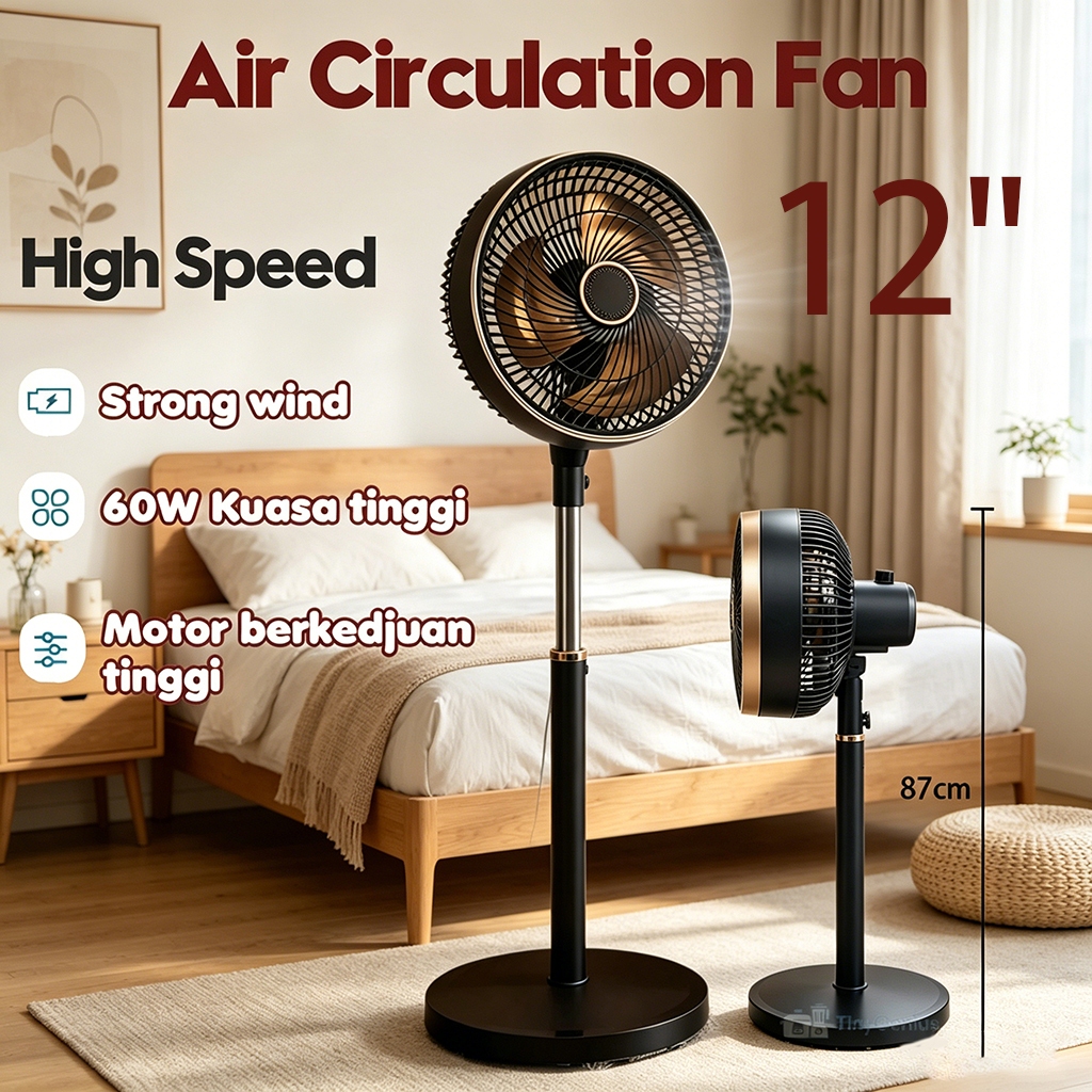 🔥Copper Blades🔥12'' Air Circulation Stand Fan / Table Fan / Living Fan / 12'' Blade (Grey) | Kipas Angin 風扇家用