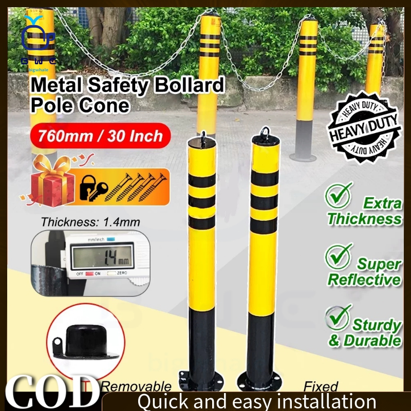 【Local shipment】(30Inch) Metal Safety Bollard Pole Cone Reflective Strap Ring Type Detachable FOC Key Lock Screw Set Parking Post Durable Design  Fast and easy installation