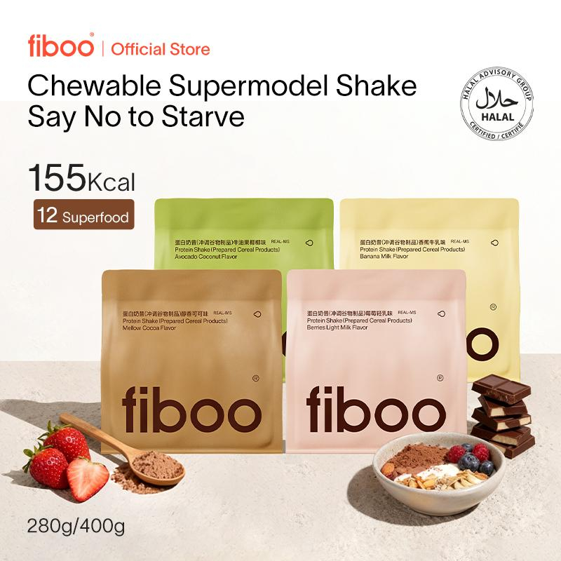 [Buy 3 Free 1] Fiboo Meal Replacement Protein Shake High Fiber Real Fruit Chunks Nuts Weight Loss Diet Food 0 Sugar 280g/400g Halal