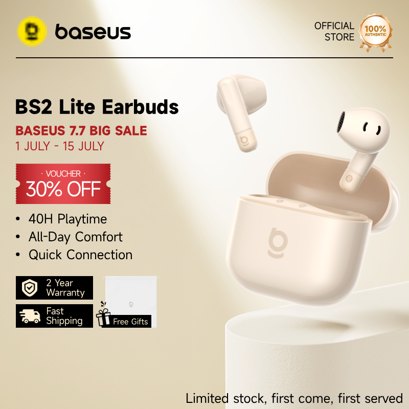 Baseus Bass BS2 Lite True Wireless Earbuds 40h playtime IP55 Sweatproof & Water-Resistant Bluetooth6.0 ENC 2-Mic AI ClearCalls
