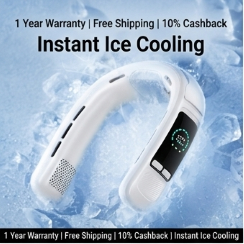 [1 Year Warranty] Neck Fan Portable Cooling Bladeless Fan Rechargeable 6000mAh Ice Cooling Fan Quiet Mini USB Kipas Leher 5 Speeds LED Display Air Cooler Kipas