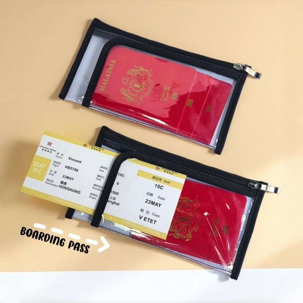 Flat Bag, PVC Material, Black, withLeather, Transparent, Suitable for Passportsand Passport Books, Holder for Travel Documents Passport Luggage plastic