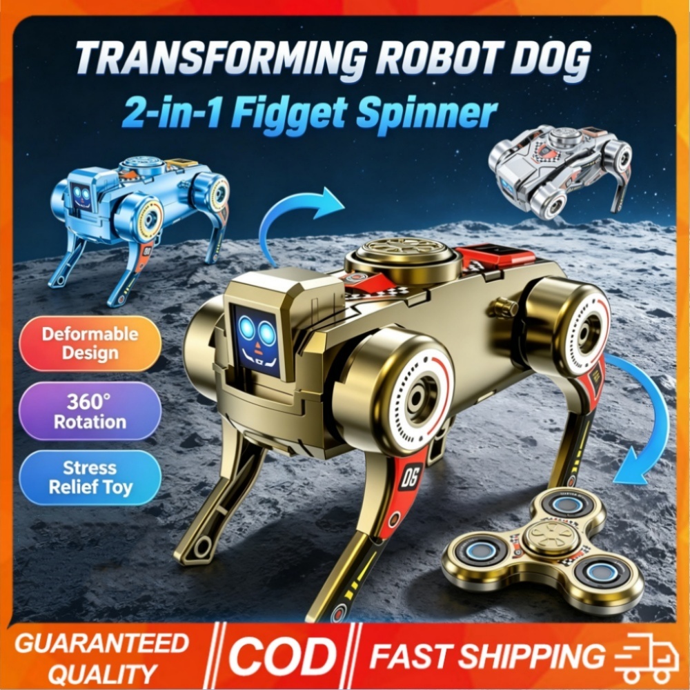New Transformable Robot Dog 360 Rotating Winding Spring Fidget Spinner Fingertip Mechanical Gyro Dog Deformation Toy Stress Relief Finger Toy