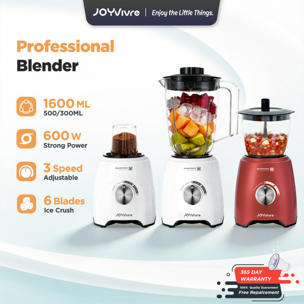 JOYVivre 3 in 1 Blender & Multifunctional Juicer Murah Meat Grinder Chopper Baby Food Processor Mincer Ice Crusher Smoothie Maker Mixer Pengisar Elektrik Stainless Steel Blades Fruit and Vegetable Juice Health Drinks