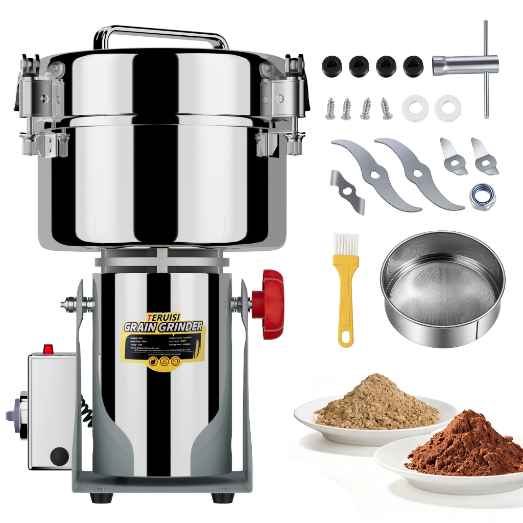 TERUISI Grain Mill Grinder 2500g Electric Grain Mill 4500W High‑speed Wheat Grinder Bottle‑Cap Style Sealing Lid Commercial Dry Spice Bean Powder Grinder Mesin Kisar Bijirin Serbuk Kering