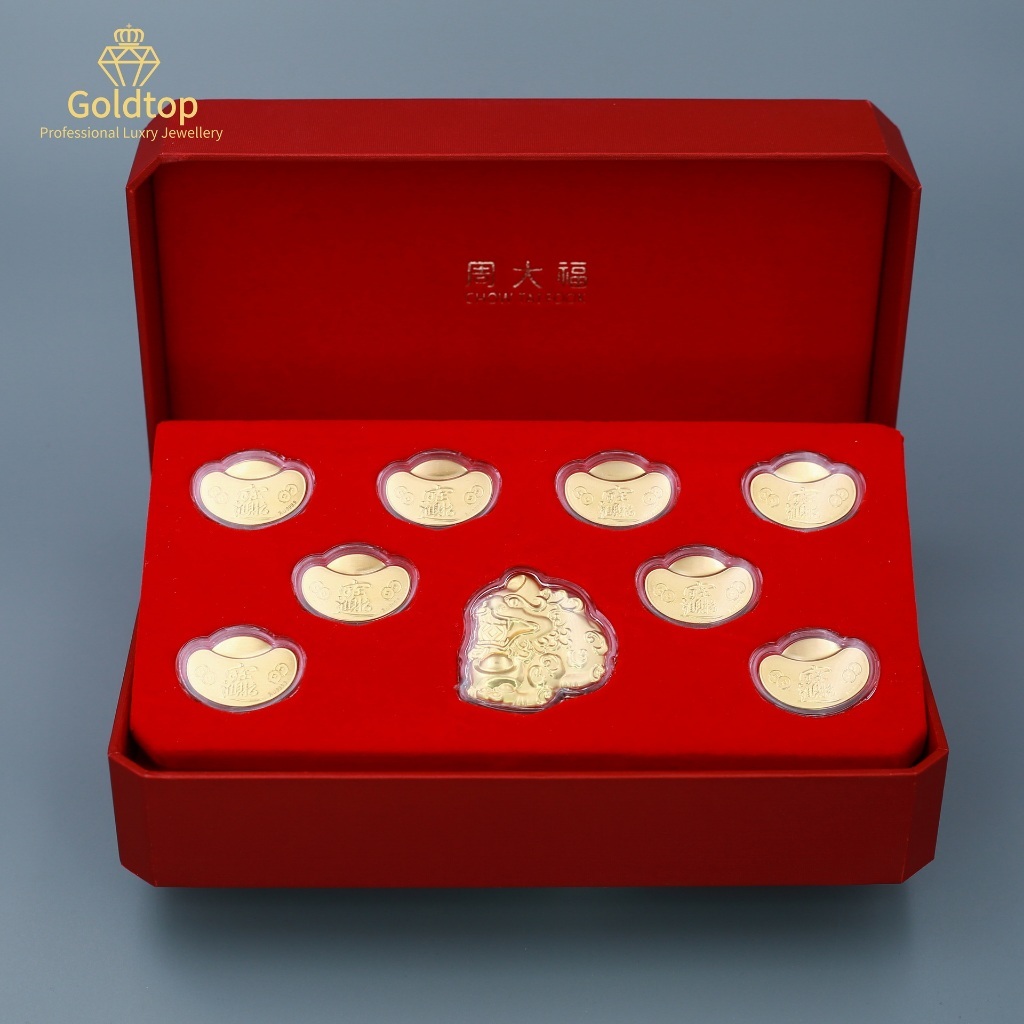 【Goldtop】9-pieces set of 999/24k Pure Gold ingot (2 grams) gold lion head-pure&hellip;