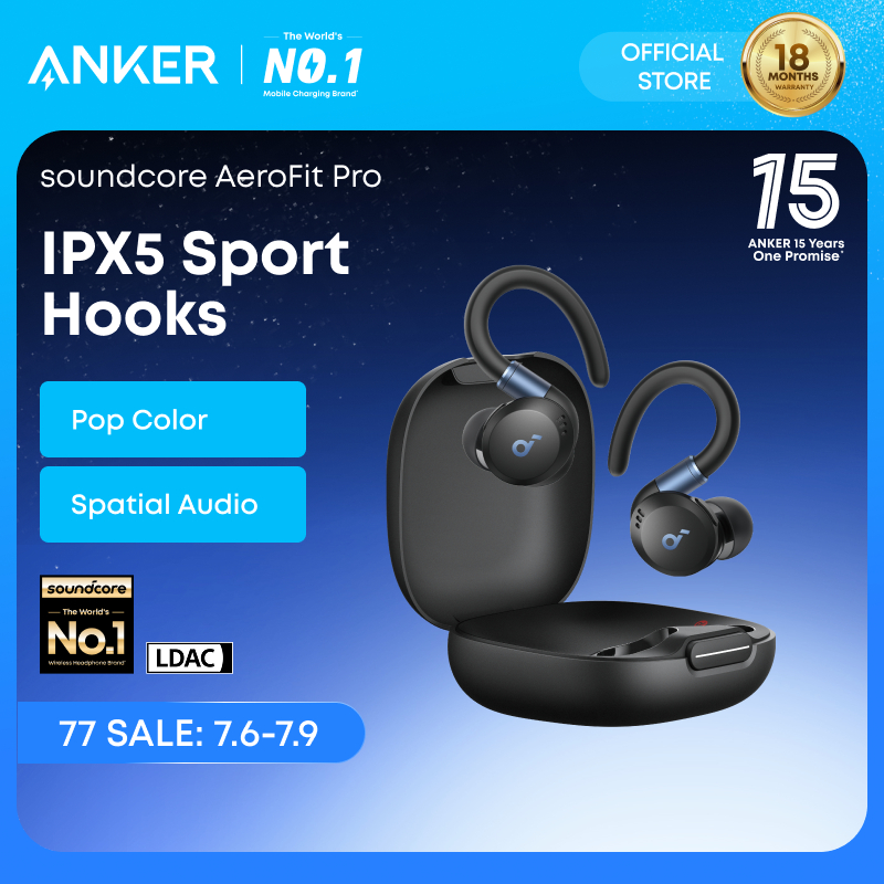 Soundcore by Anker Sport X20 by Anker, True-Wireless Workout Earbuds, Rotatable and Extendable Ear Hooks, Noise Cancelling, Deep Bass, IP68 Waterproof, Sweatproof, Dustproof, 48H Play, Spor