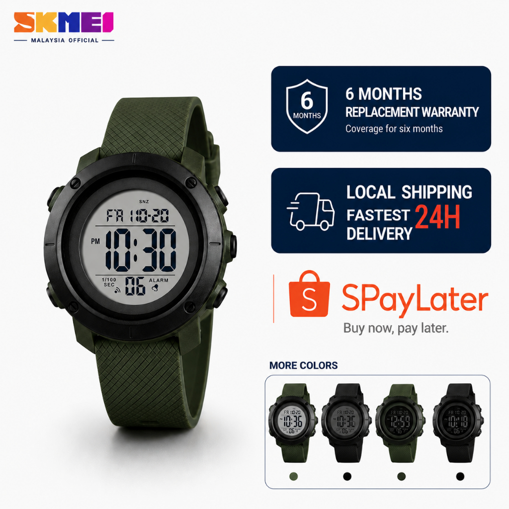 【Next Day Delivery】SKMEI Jam Tangan Lelaki Original Sports Waterproof Digital Watch Countdown Alarm Fashion Wristwatch Clock Esok Sampai
