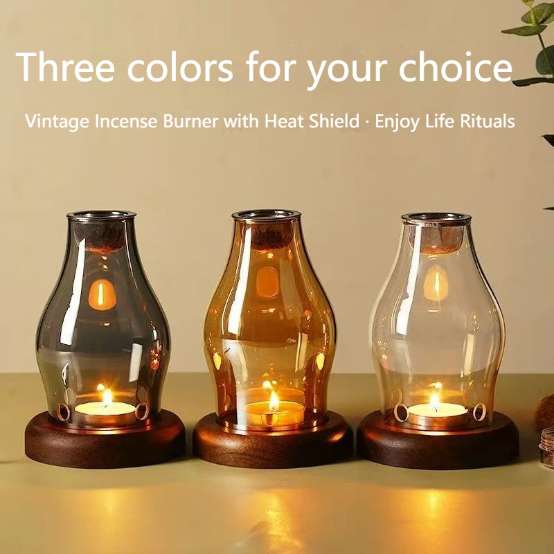 Chinese retro glass windproof candle holder, Zen-inspired aromatherapy candle holder, glass lampshade, suitable for home tea room, study, and bedroom decoration, candlelight orname