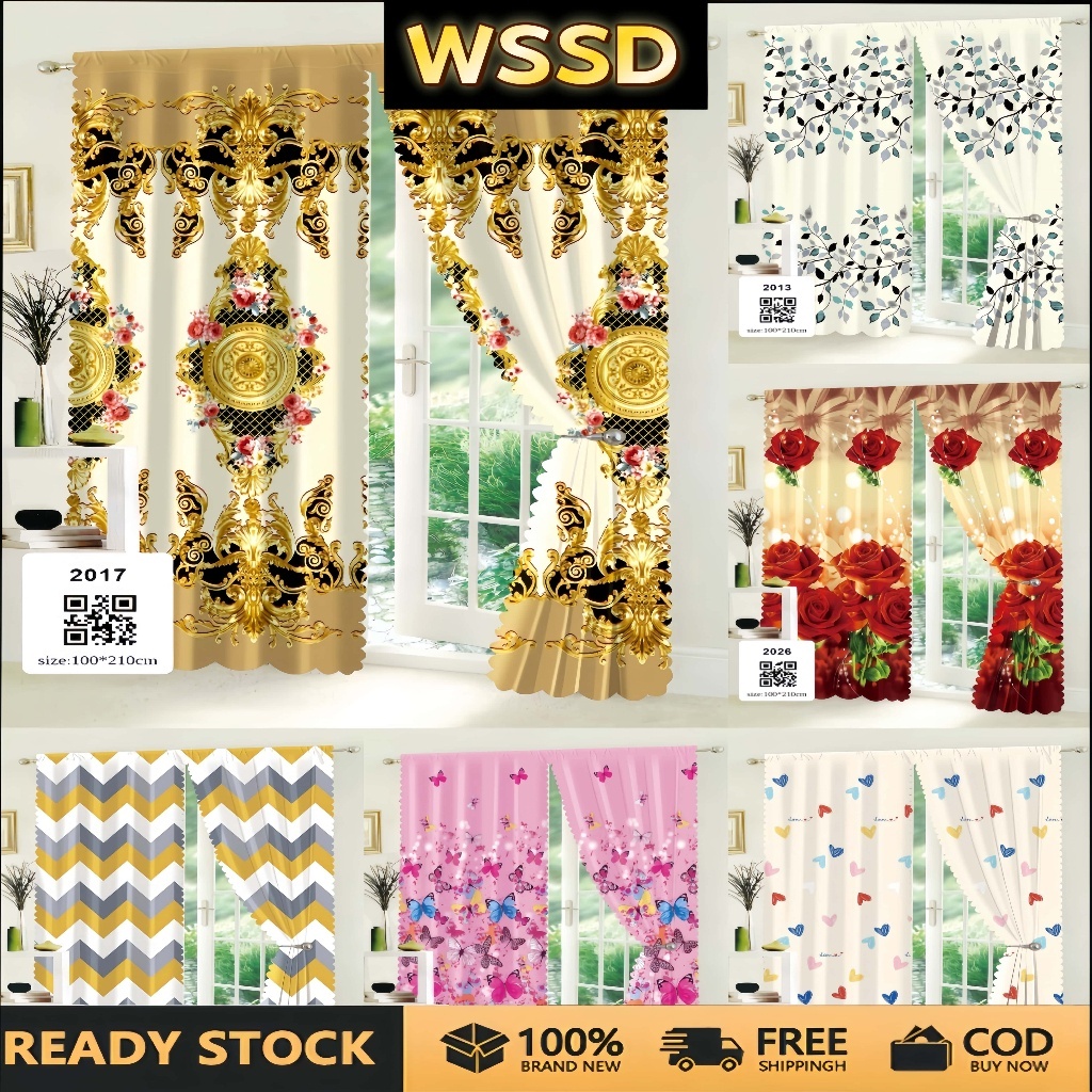 WSSD COD Langsir Tali Dawai | Reka Bentuk Bunga Warna Cerah Baru, Renda & Hiasan Tingkap. Langsir Pendek Tanpa Cincin, Kain Lembut & Tekstil Renda Berkualiti untuk Hiasan Rumah Ready Stock In Malaysia