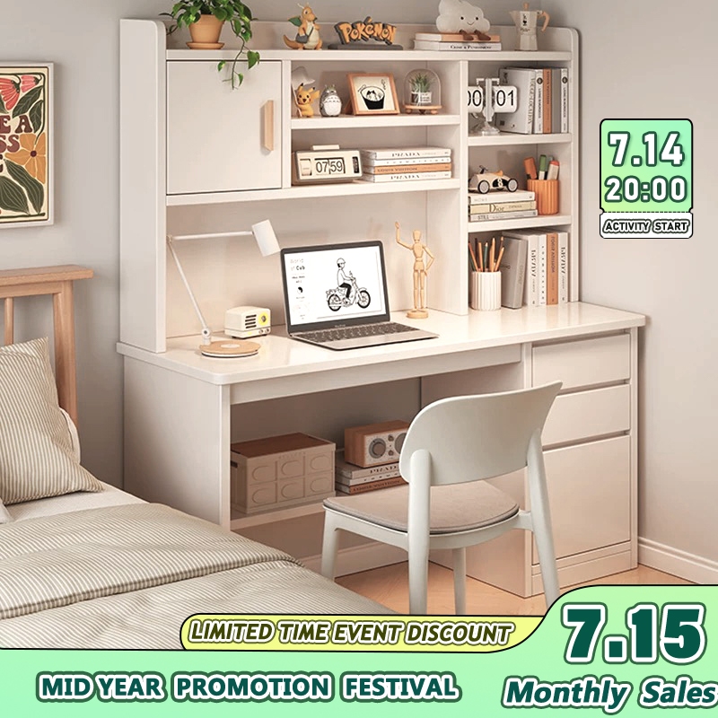 Office table Study Computer Desk with Bookshelf and Drawers Meja Belajar Komputer dengan Rak Buku dan Laci Meja Belajar Meja Komputer