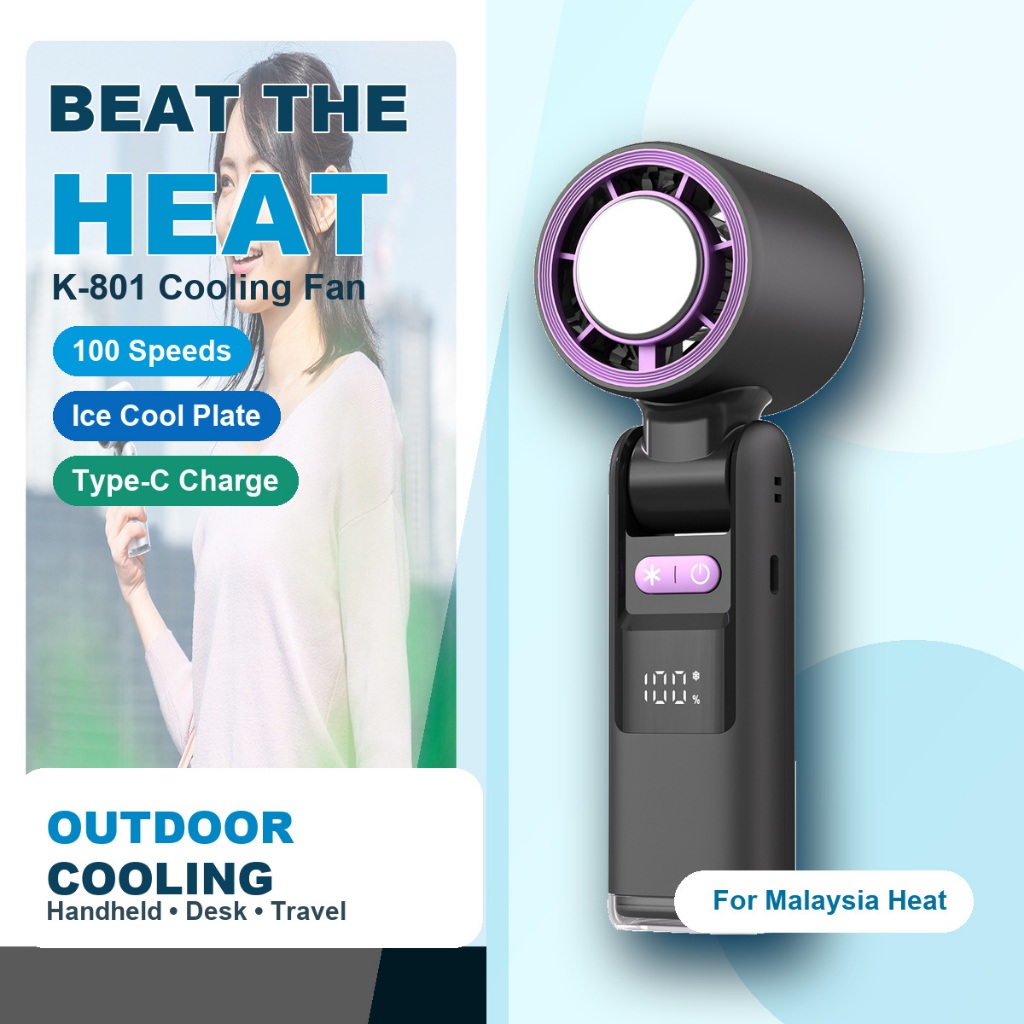 Ready Stock kipas mini portable fan rechargeable sejuk USB-C handheld desk fan K-801 Fan 100 Type-C Kipas Mini Portable
