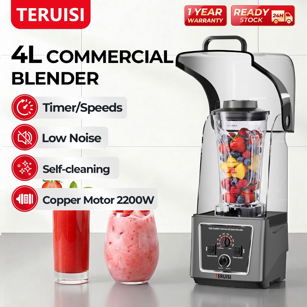 🔥24H shipping🔥TERUISI 4L Commercial Blender 2200W 23000RPM｜Sound Enclosure, Adjustable Speed & Timer, Multi‑Scene for Cafe Restaurant Home｜Ice Shake Smoothie Puree Mesin Pengisar Komersial