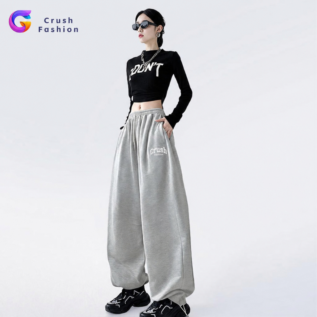 Crush Fashion Unisex Pants High Street Sports Sweatpants Loose Trendy Straight Hip-Hop Wide-Leg Casual