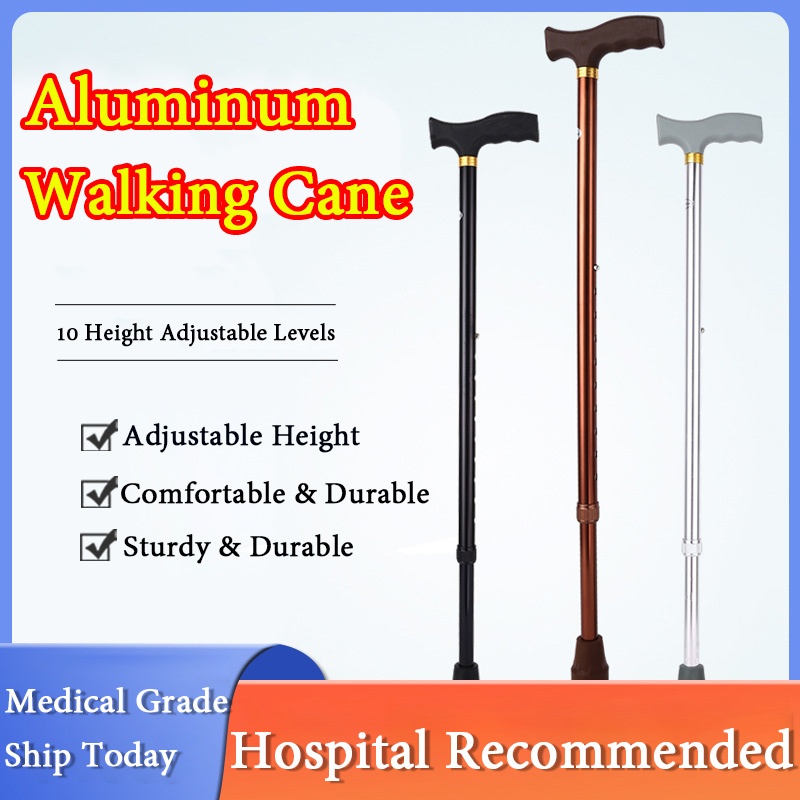 Walking Stick Tongkat Adjustable Walking Cane Aluminium Alloy Lightweight Quad Base 10 Knots For Elderly Adult