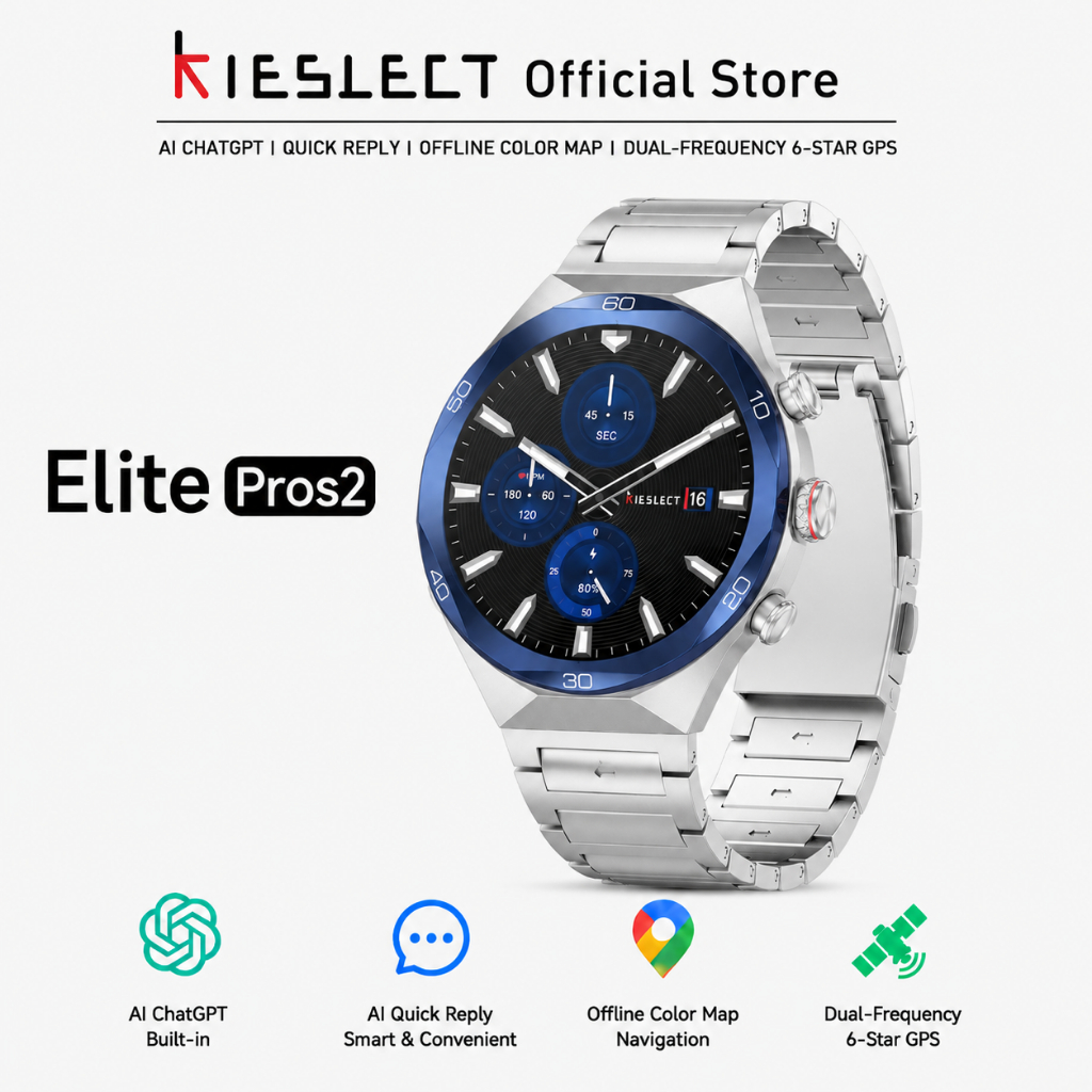 Kieslect Elite Pros2 AI Online Translation Smartwatch ChatGPT Dual Band GPS Offline Maps Bluetooth Call WhatsApp Quick Reply Voice Recording AMOLED Smart Watch