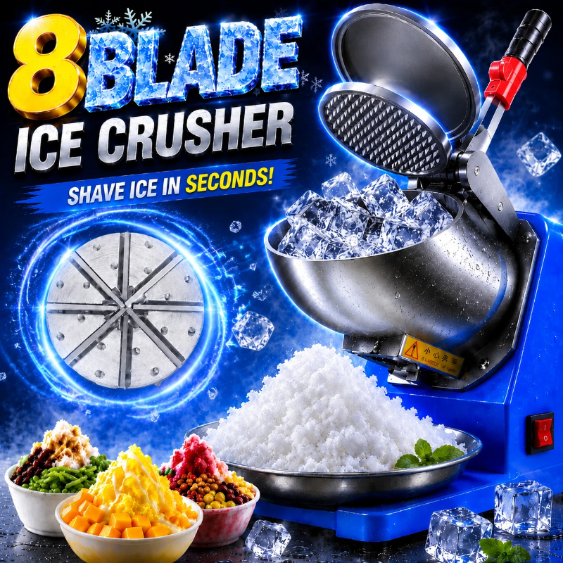 8 Blade Electric Ice Shaver Machine Powerful Ice Crusher Mesin Ais Serut Mesin Ais Kisar Mesin Ais Batu Penghancur ABC Cendol Ice Kacang Snow Shaved Maker Bingsu Household Appliance
