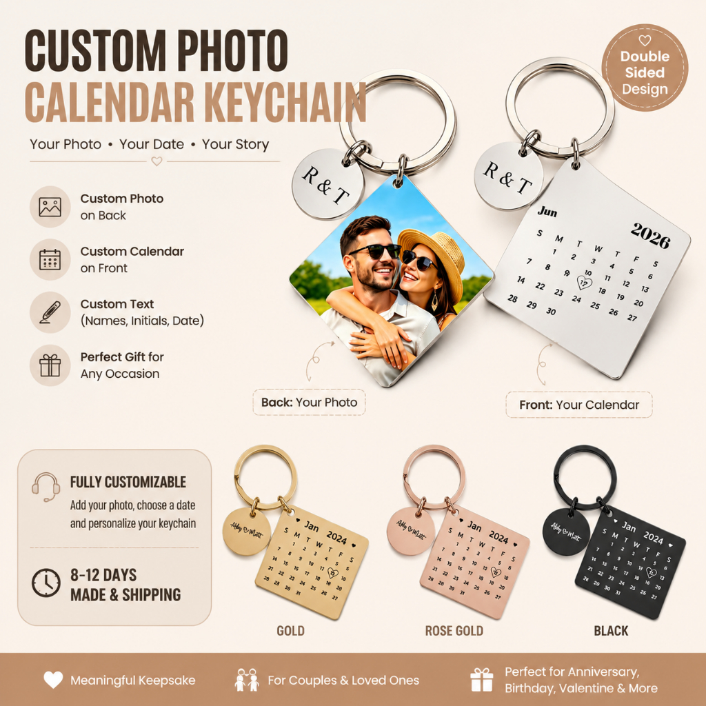 Personalized Calendar Keychain for Couple Stainless Steel Engraved Special Date Keyring Anniversary