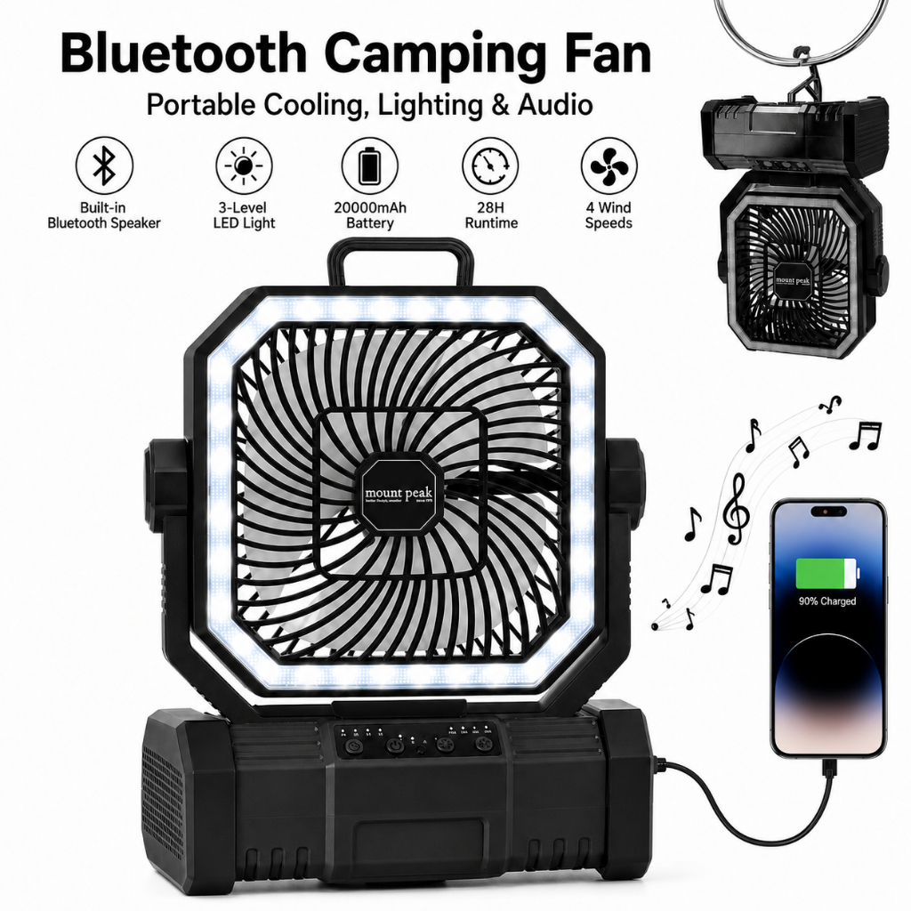 Mount Peak 20000mAh Camping Fan with Light Portable Rechargeable Timer switch Table Fan Desk Fan Ceiling Kipas 360° rotation 270° tilt air supply