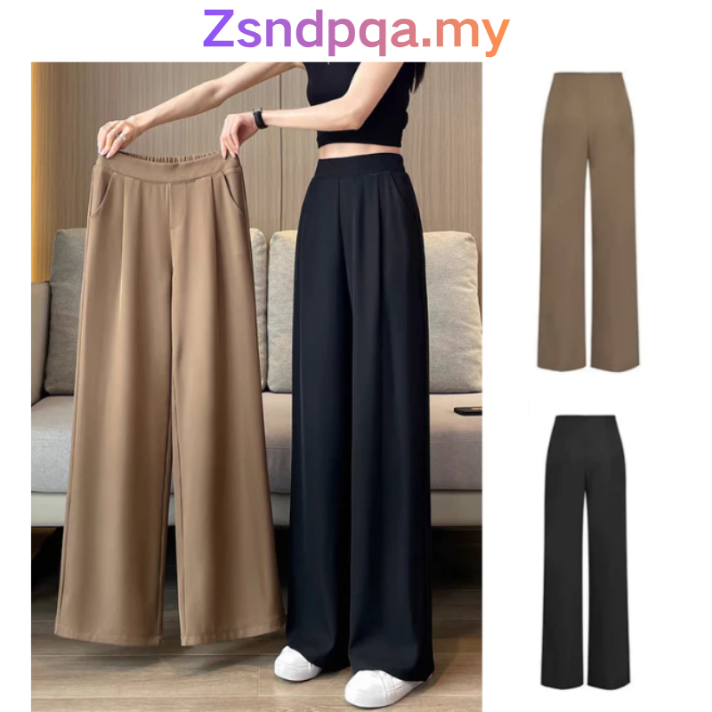Zsndpqa[Ready Stock In Malaysia] Women Pants Plus size High Waist Drape Wide Leg Thin Casual Narrow Version Small Straight Women Pants Trendy Suit Pants