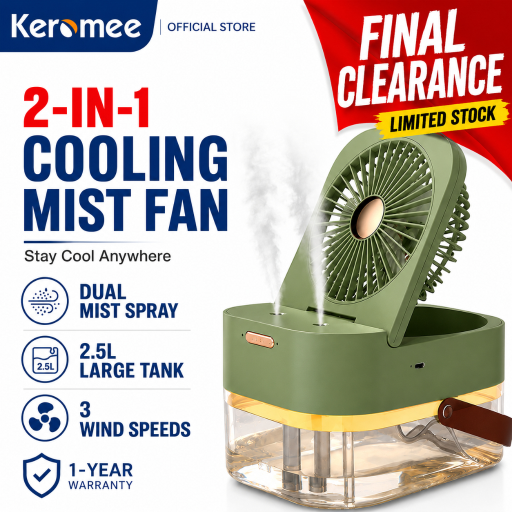 Keromee 2.5L Humidifier Fan double spray portable table fan mini usb air cooler electric fan