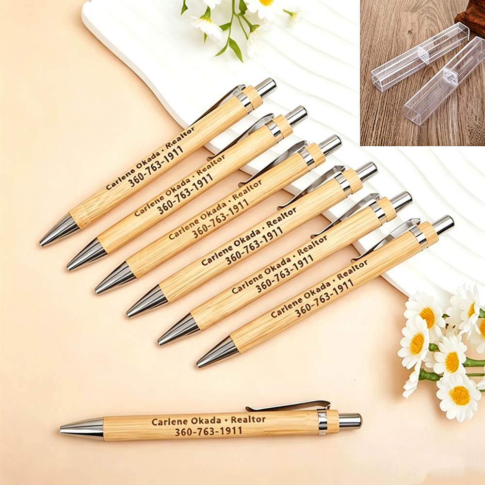 1PCS Free Personalised Bamboo Wooden Pen +box with Custom Engraving, Personalized Gift, Guest Favor, Wedding Pen with Name, Blue Ballpoint, Unique Gift Idea