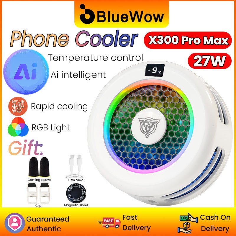 2026 New BlueWow X300 Pro Max Phone Cooler 27W AI Temp Control RGB Lighting 60mm Super Large Cooling Surface Perfect for