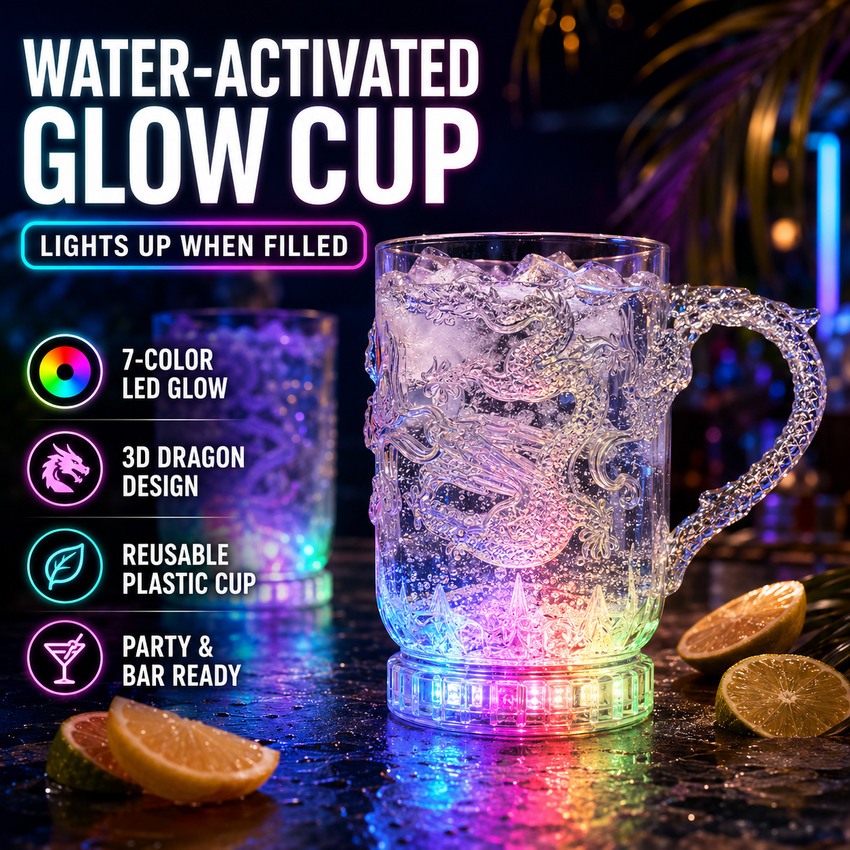 LED Rainbow Color Changing Inductive Dragon Cup Battery Water Activated Light Mug Colour Novelty Drink Gift