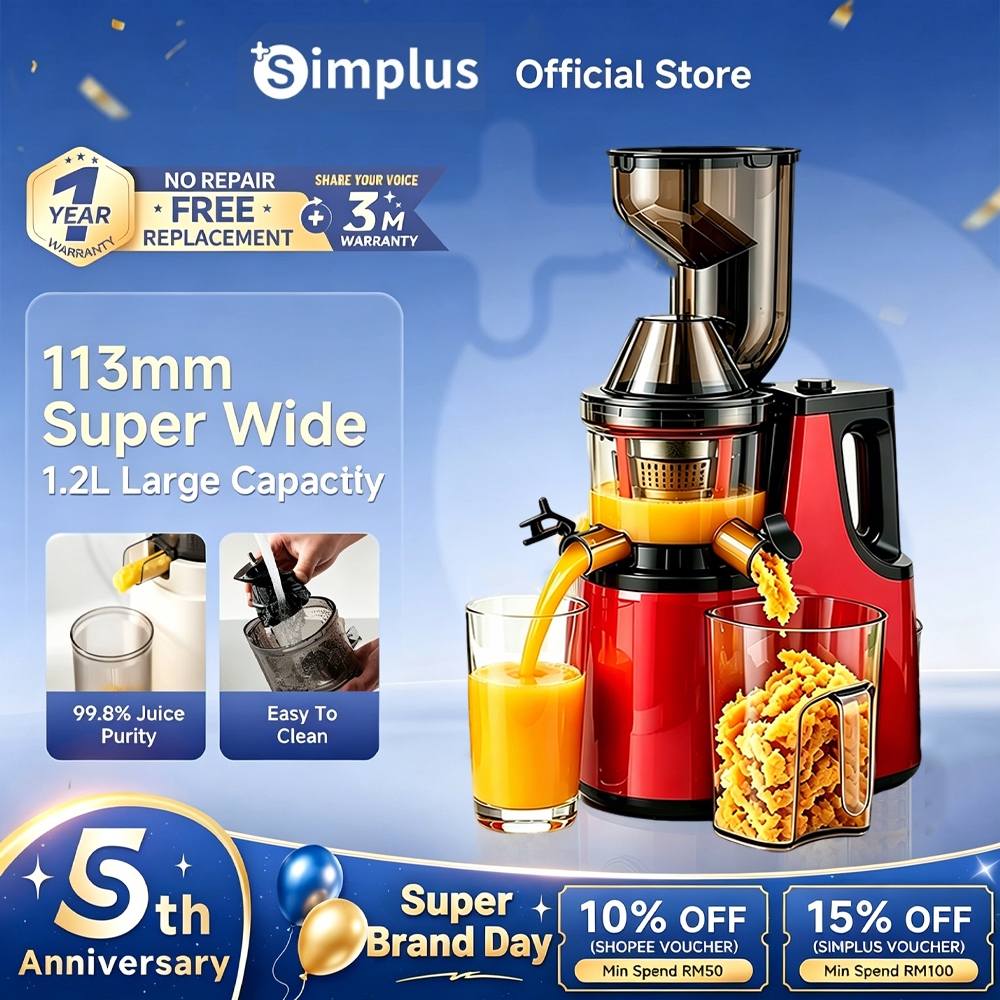 Simplus Cold Press Juicer Slow Juicer丨1.2L Large Capacity丨Upgrated 113mm Wide Feeding Chute丨Detachable ZZJH0101 Mesin Jus