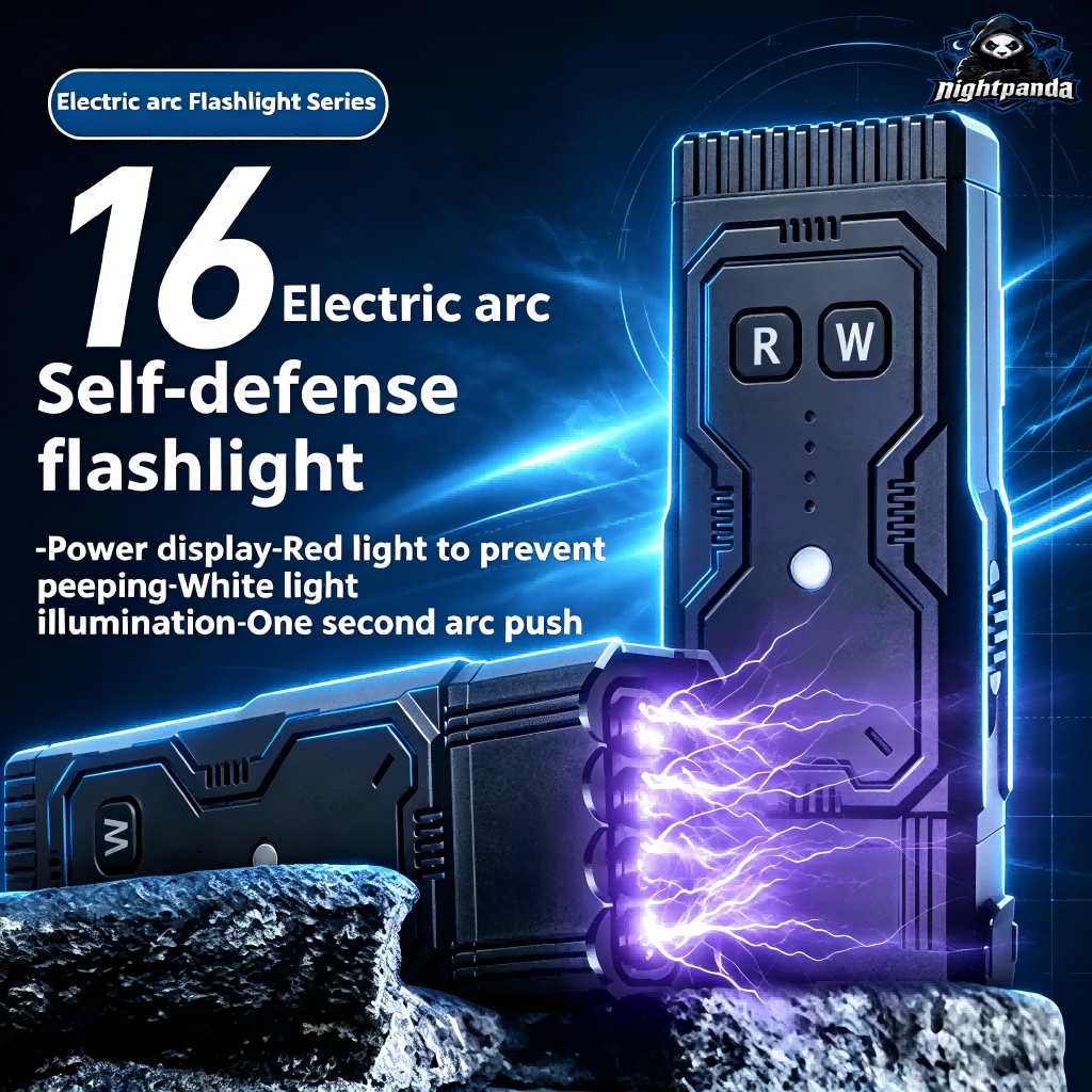 Multifunctional Strong Light Flashlight +Power Bank + Arc Stun, High Lumen OutdoorTorch, Self-Defense Tactical Gear forTravelers and Adventurers