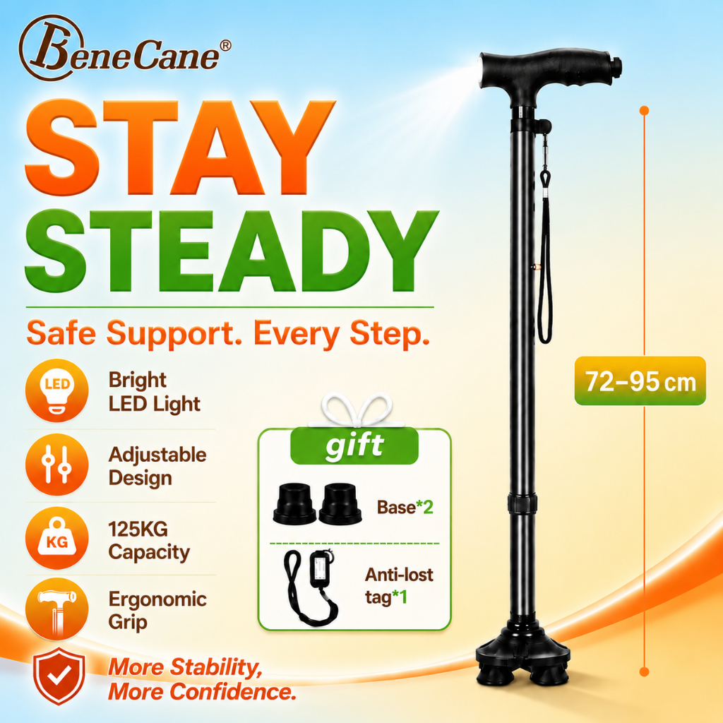 LED Walking Cane Adjustable Lightweight Tongkat Flexible Elderly Stick for Men & Women Elderly