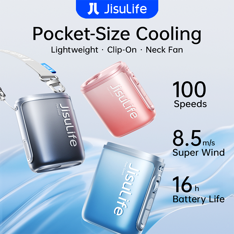 JisuLife Neck Fan Life 5 4500mAh Battery100 Gears Strong Wind Portable Mini Fans USB Rechargeable Waist-mounted fan for Outdoor Commuting