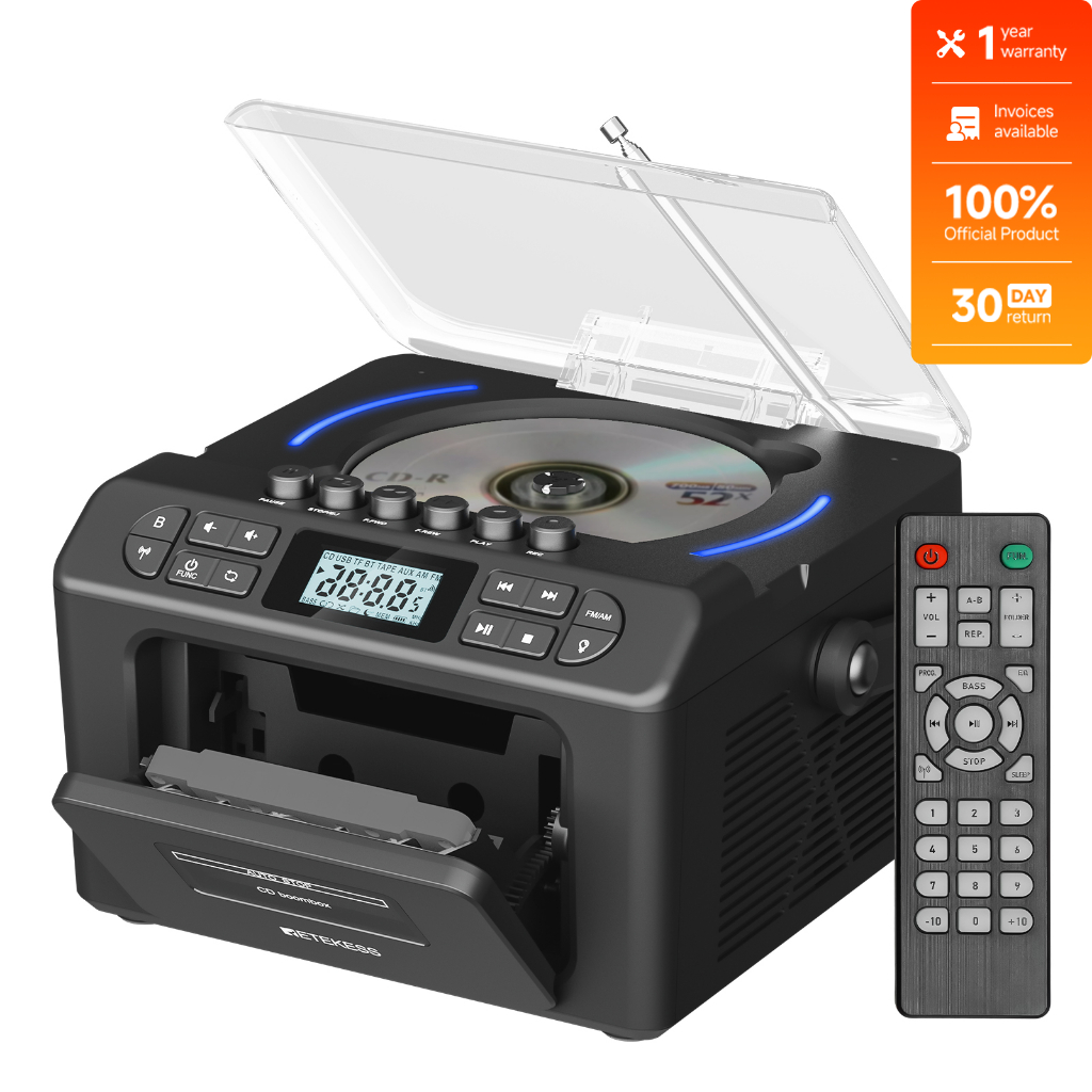 【Local】RETEKESS TR642 Retro Bluetooth CD player Boombox With Cassette Player AM FM Radio For Kitchen and Garden