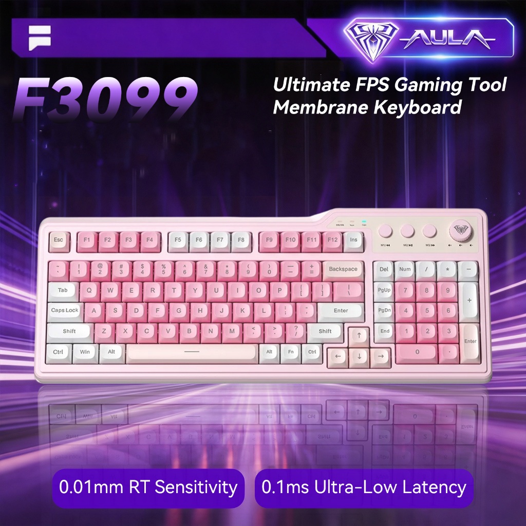 AULA F3099 Office for girl Silent Membrane Keyboard 99 Keys Tri-mode RGB Knob Control for Wireless Office Keyboard