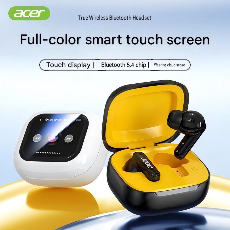 Acer Wireless Earbuds Bluetooth 5.4 Smart Touch Screen Charging Case HiFi Stereo ENC Noise Cancellation Low Latency Gaming Earphones