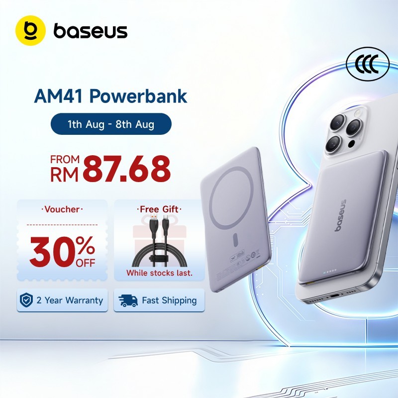 【CCC Certified】Baseus PicoGo AM41 Ultra-Slim Wireless Powerbank 5000mAh 10000mAh 20W 27W Magnetic Light&Portable Power Bank with Card-Sized
