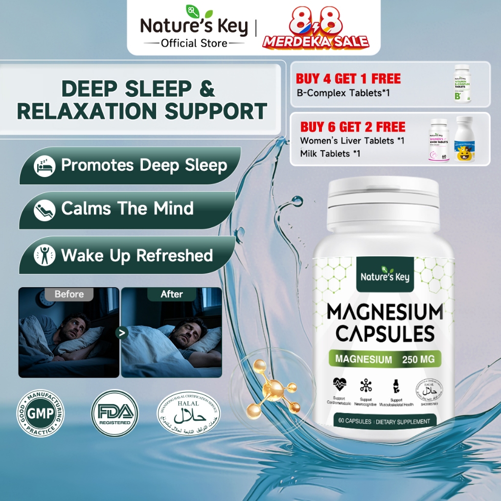 【BUY 4 GET 1 FREE】Nature's Key Magnesium Glycinate 250mg Supports Muscle Relaxation Stress Relief Non-Laxative 60 Capsules