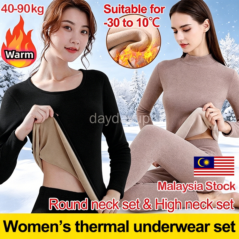 (MY InStock) Warm Thermal Underwear for Women Thickened Berber Fleece Long John Women's Thermal Wear Set Lamb Cashmere for Winter Autumn