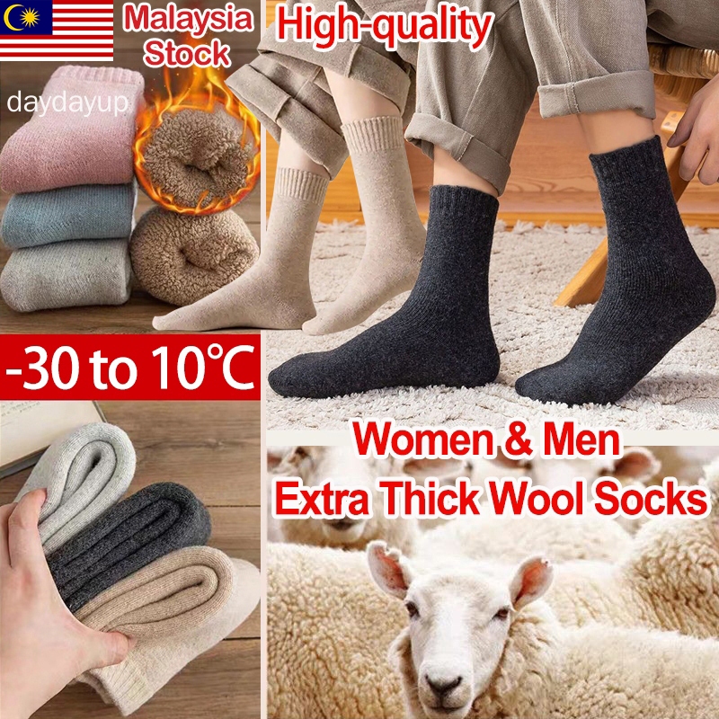(MY InStock) Wool Socks Extra Thick Men Women Winter Velvet Warm Fleece Socks Soft Casual Cold Resistant Cashmere Medium Length Socks