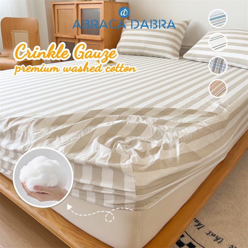 New Premium Japanese Wash Cotton Fitted Bedsheet Soft Skin-friendly Mattress Cover with Rubber Fit 10inch Height Queen/Single/King Size