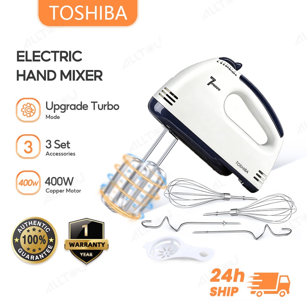 TOSHIBA [7 Speed] Electric Hand Mixer Egg Beater Baking Whisk Mesin Pengadun Tepung Food Bancuh Telur Blender Mix Cake Kek Stand