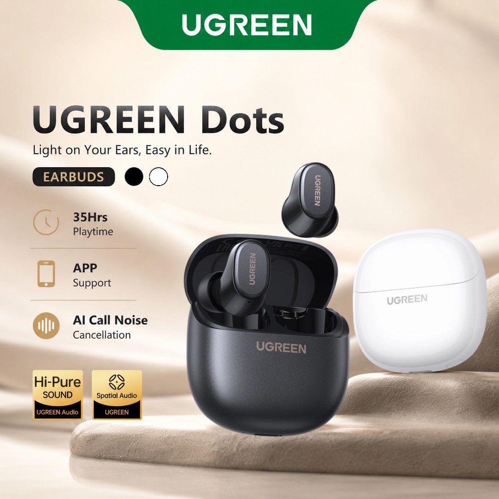 UGREEN Dots Wireless Earbuds Bluetooth 6.0 TWS Earphones Dual-Mic Support AAC/SBC Audio Codecs Hi-Pure Sound Spatial Audio Low Latency App Control