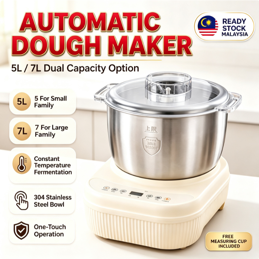 【READY STOCK MALAYSIA】5L 7L Smart Automatic Dough Mixer Mesin Pengaduk Adonan Electric Dough Kneader Constant Temperature Fermentation SUS304 Stainless Steel Bowl Multifunctional F