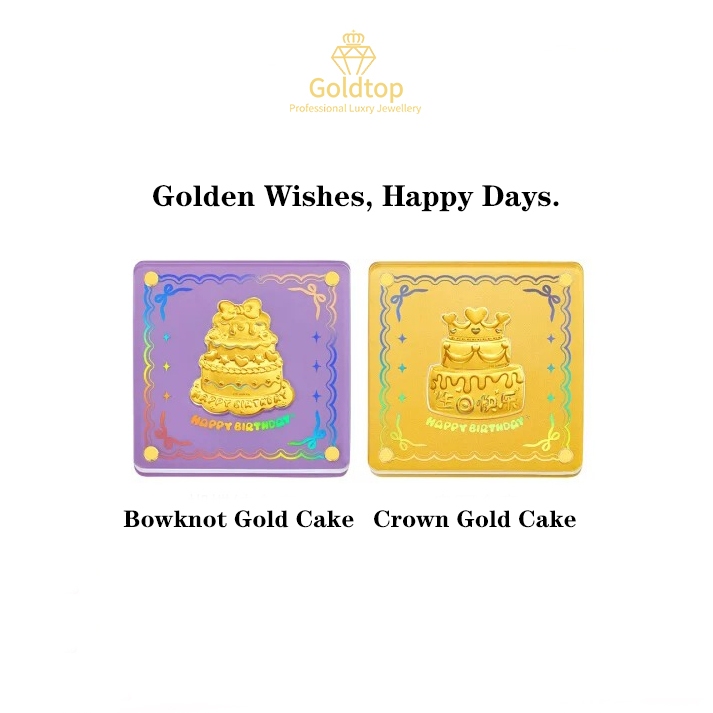 【Goldtop】Timeless Gold Birthday Cake Bowknot Crown set of (0.2g) 999/24K pure gold&hellip;