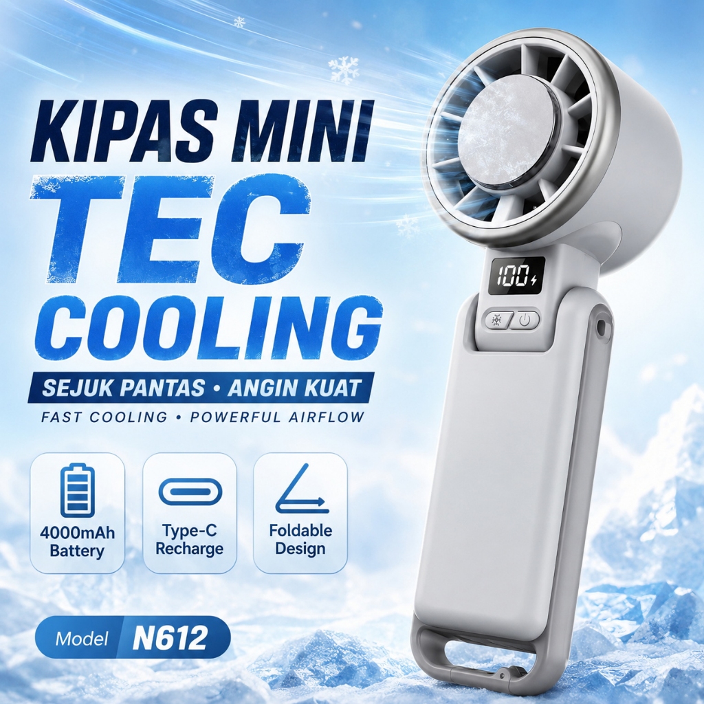 Kipas Mini Handheld Fan, 5-Speed USB Fan, 6-Blade Turbo Kipas Senyap, Ultra Quiet Portable for Office Travel